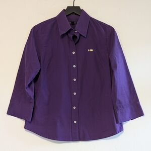 LSU Purple Button Down Shirt Women's Large Wrinkle Free SEC NCAA College Sports